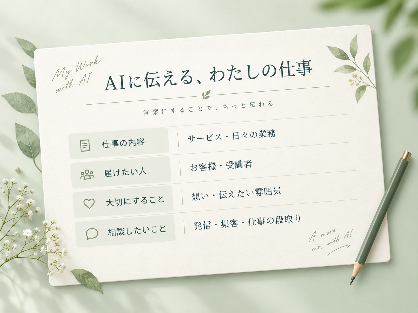 LESSON 01の成果物制作見本：AIに伝える、わたしの仕事