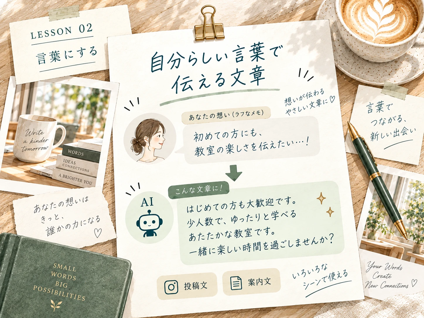 相談文が自分らしい案内文になる水彩イメージ